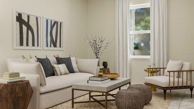 living area with light tile patterned flooring