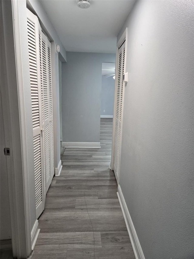 hall with dark hardwood / wood-style flooring