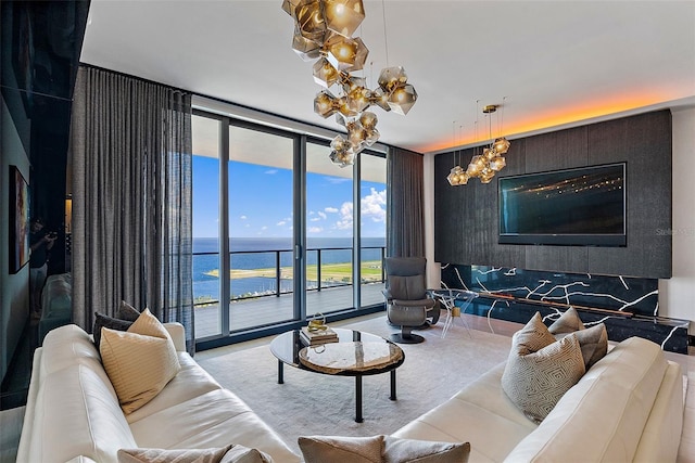 living room with expansive windows