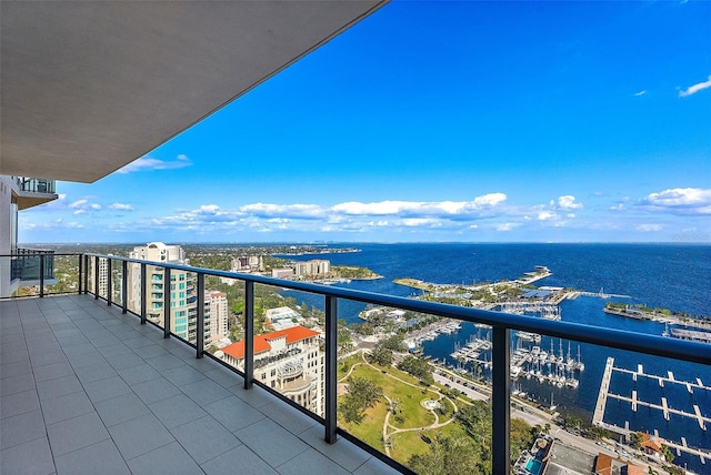 balcony featuring a water view