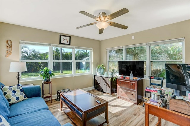 sunroom / solarium with a wealth of natural light and ceiling fan