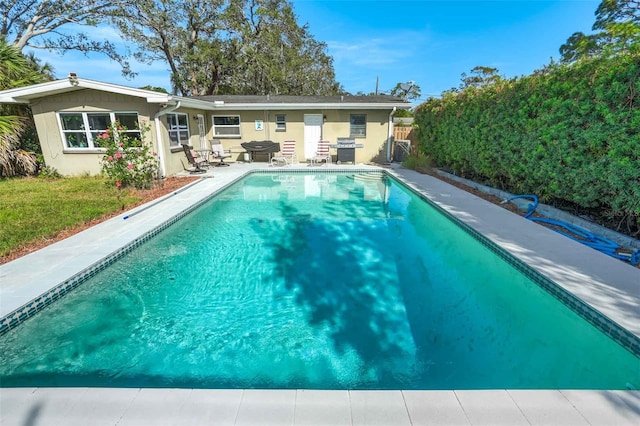 view of swimming pool with a patio and grilling area