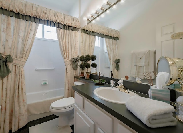 full bathroom featuring vanity, toilet, and shower / bath combo with shower curtain