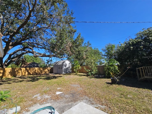 view of yard with a storage shed