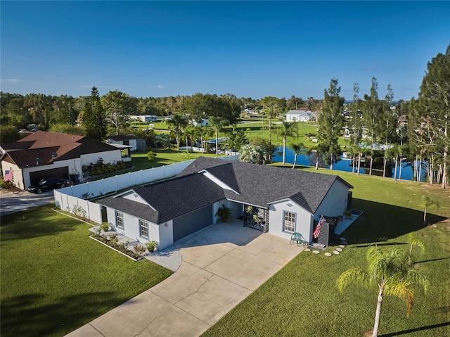 aerial view with a water view