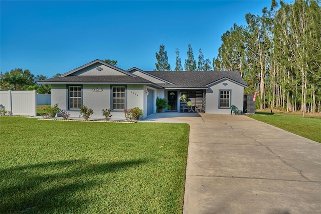 ranch-style home with a front yard