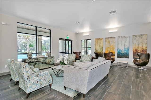 living room featuring dark hardwood / wood-style flooring