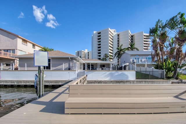 view of dock with a water view