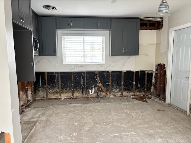 kitchen with gray cabinets