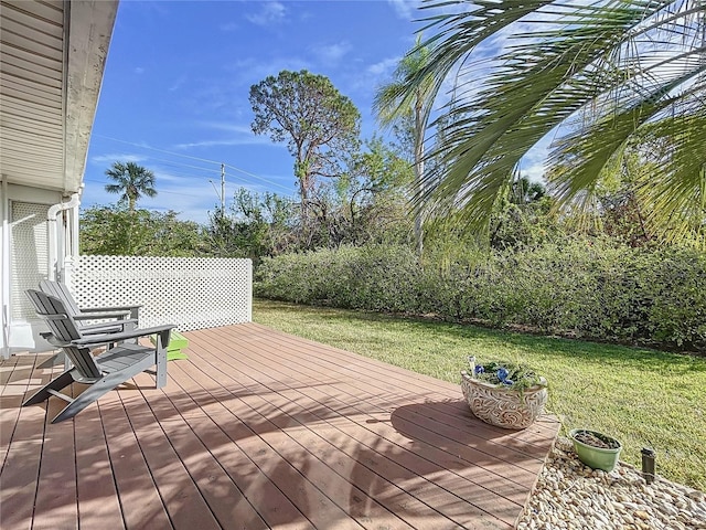 wooden terrace featuring a yard