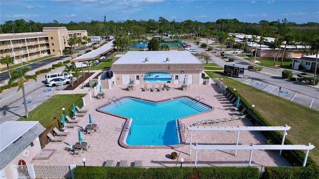 view of swimming pool with a patio