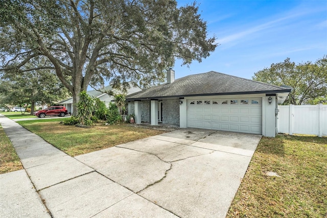 view of front of property featuring a garage and a front lawn