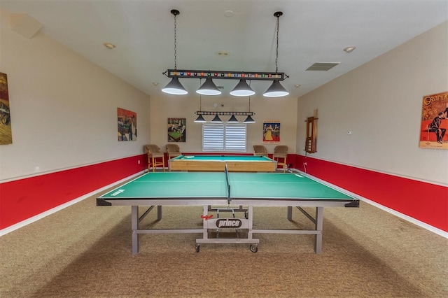 recreation room with carpet floors