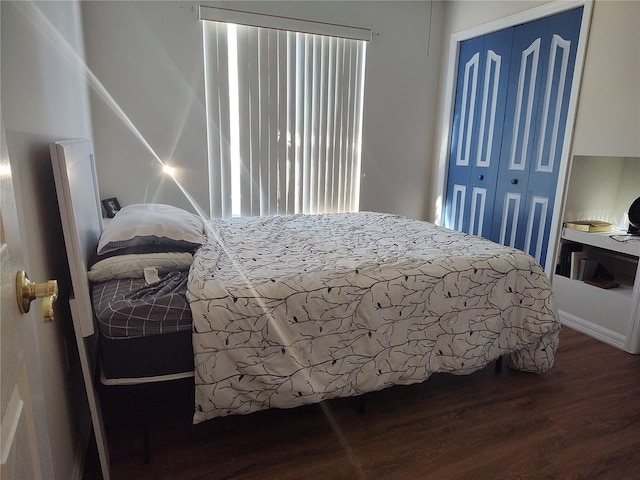 bedroom with hardwood / wood-style flooring and a closet