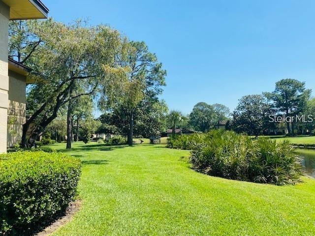 view of yard with a water view