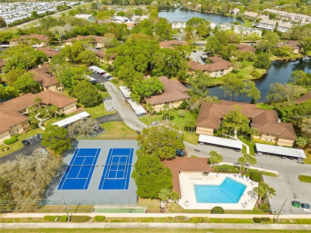 bird's eye view featuring a water view