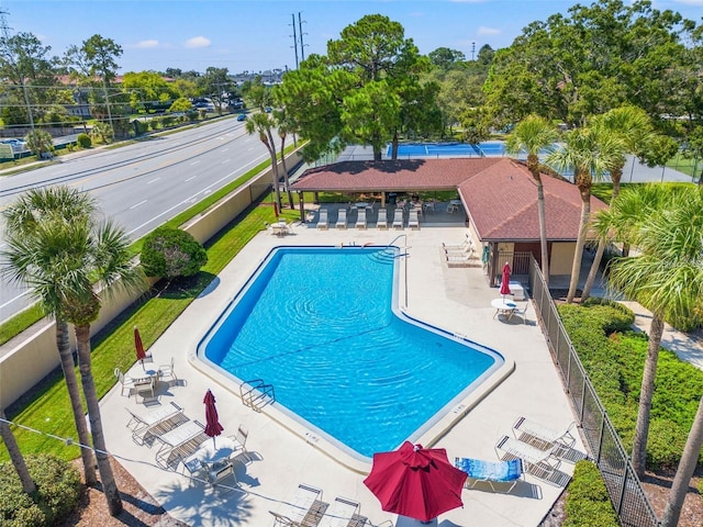 view of swimming pool with a patio