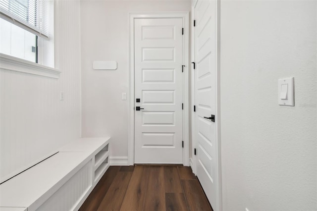 mudroom featuring dark hardwood / wood-style floors