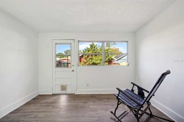 sitting room with dark hardwood / wood-style floors and a healthy amount of sunlight