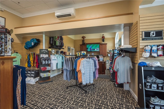 spacious closet featuring carpet floors and a wall mounted AC