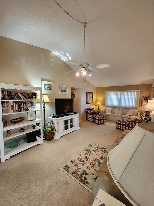 4632 Red Maple Rd Unit 1204, Bradenton, FL 34210 - carpeted living area with lofted ceiling and ceiling fan
