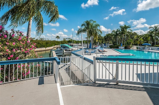 view of swimming pool featuring a patio