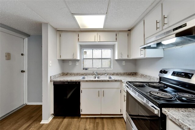 107 Caldwell Dr Unit 291, Brandon, FL 33510 - kitchen featuring electric range, dishwasher, under cabinet range hood, a sink, and wood finished floors