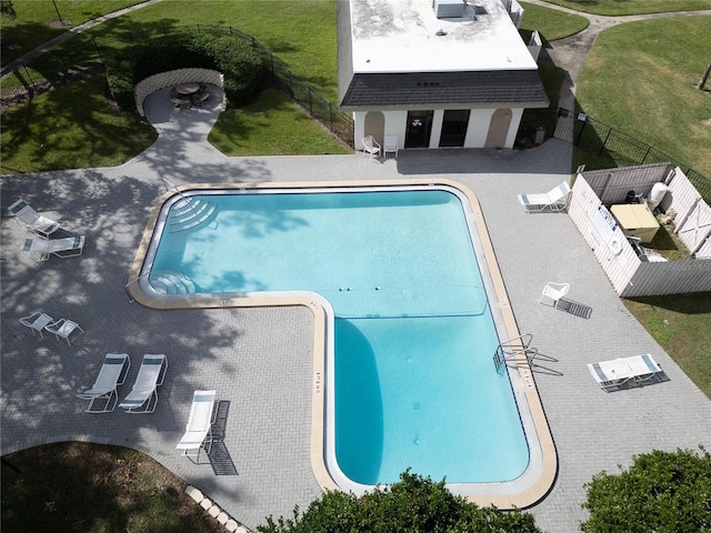 view of swimming pool with a patio area