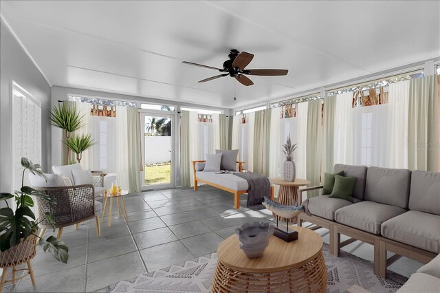 sunroom with a ceiling fan