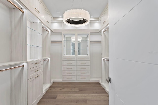 walk in closet featuring dark hardwood / wood-style flooring