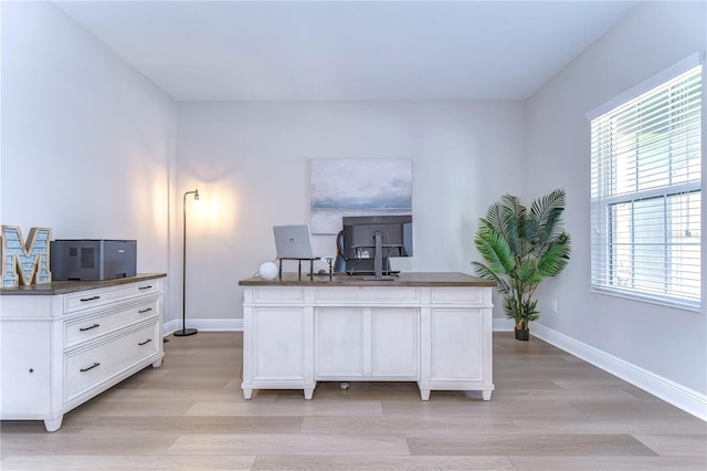 office space featuring light hardwood / wood-style floors and a healthy amount of sunlight