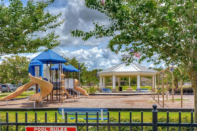 view of jungle gym featuring a gazebo