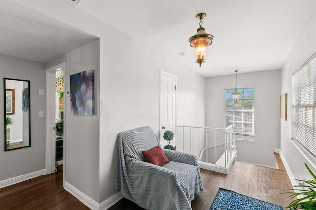 living area with dark hardwood / wood-style floors