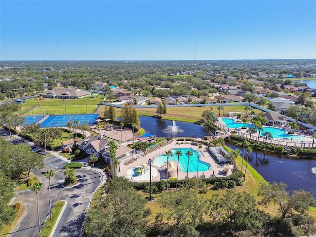 aerial view featuring a water view