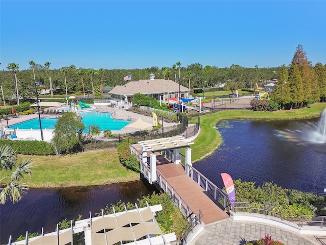 aerial view featuring a water view