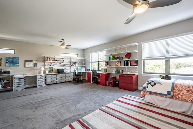 interior space with carpet flooring, multiple windows, and ceiling fan