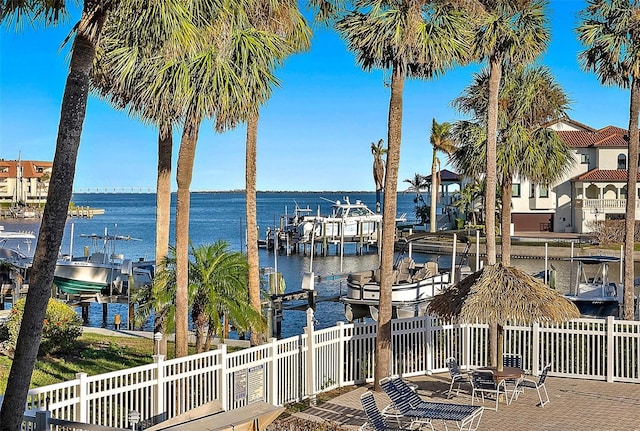 property view of water with a boat dock