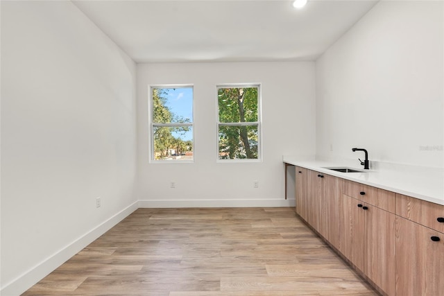 interior space featuring sink and light hardwood / wood-style flooring