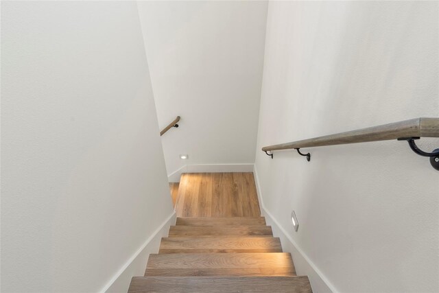 staircase featuring wood-type flooring