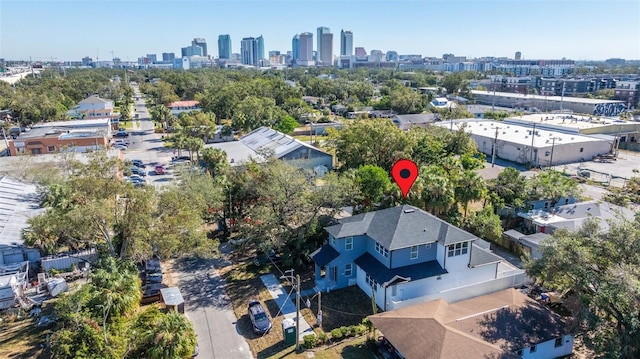 drone / aerial view featuring a city view