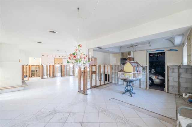 basement featuring ceiling fan