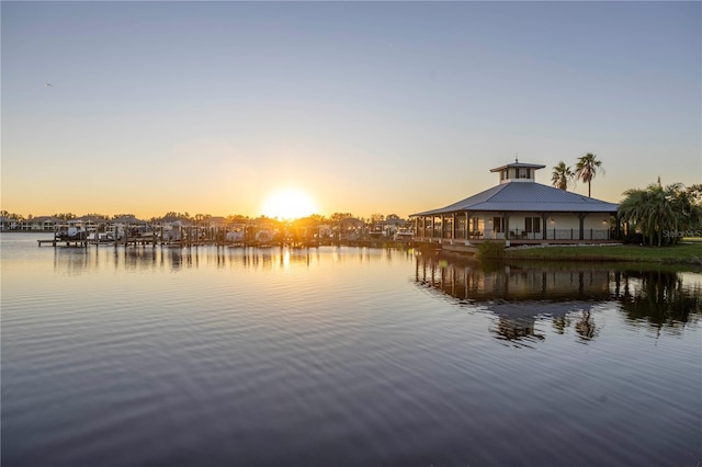 property view of water featuring a gazebo