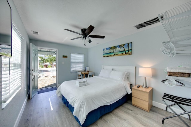 12321 Gulf Blvd, Treasure Island, FL 33706 - bedroom with access to outside, light wood finished floors, baseboards, and a ceiling fan