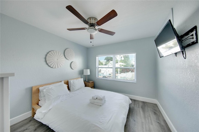 12321 Gulf Blvd, Treasure Island, FL 33706 - bedroom with wood finished floors, baseboards, and ceiling fan