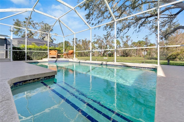 view of pool featuring a lanai and a patio area