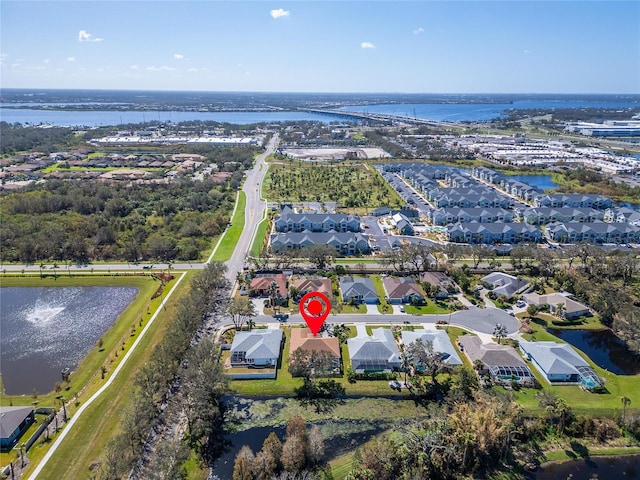 aerial view with a water view