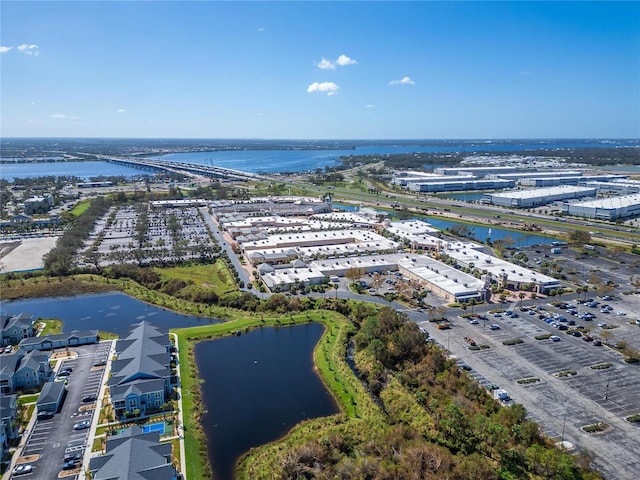 aerial view featuring a water view