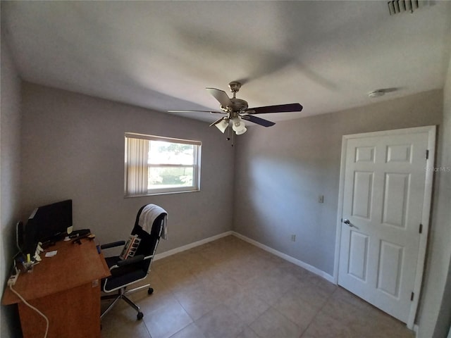 home office featuring ceiling fan