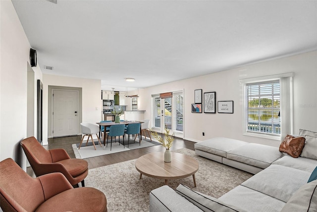 living room with hardwood / wood-style flooring