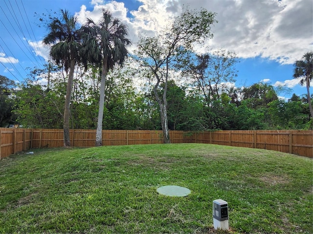 view of yard with a fenced backyard